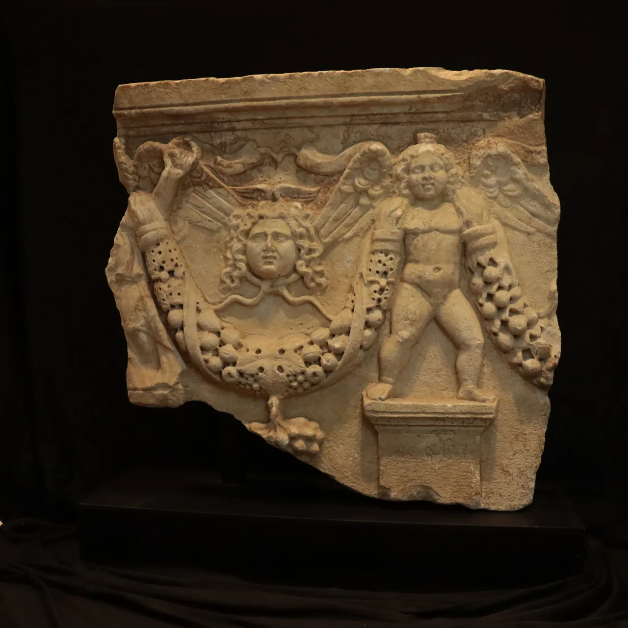 Roman Marble Fragment of a Garland Sarcophagus, view 2