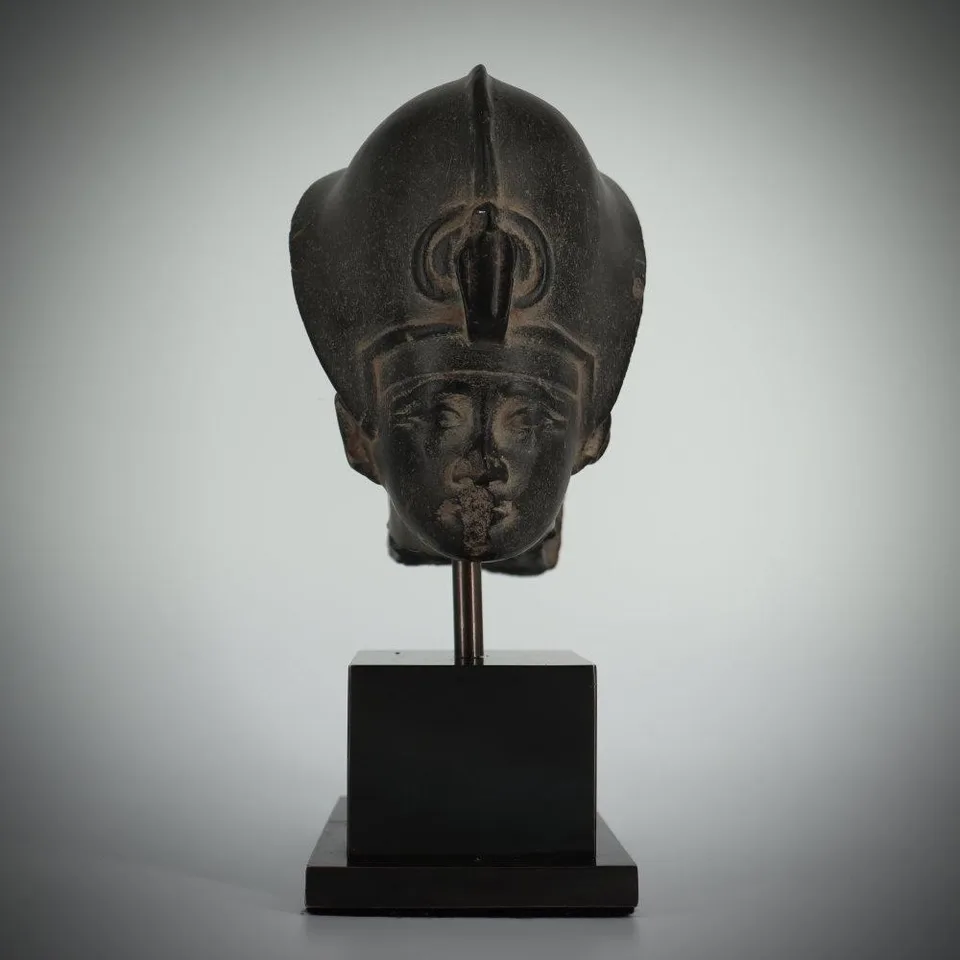 18th Dynasty Head of a Pharaoh, Possibly Amenhotep III, Wearing the Blue Crown