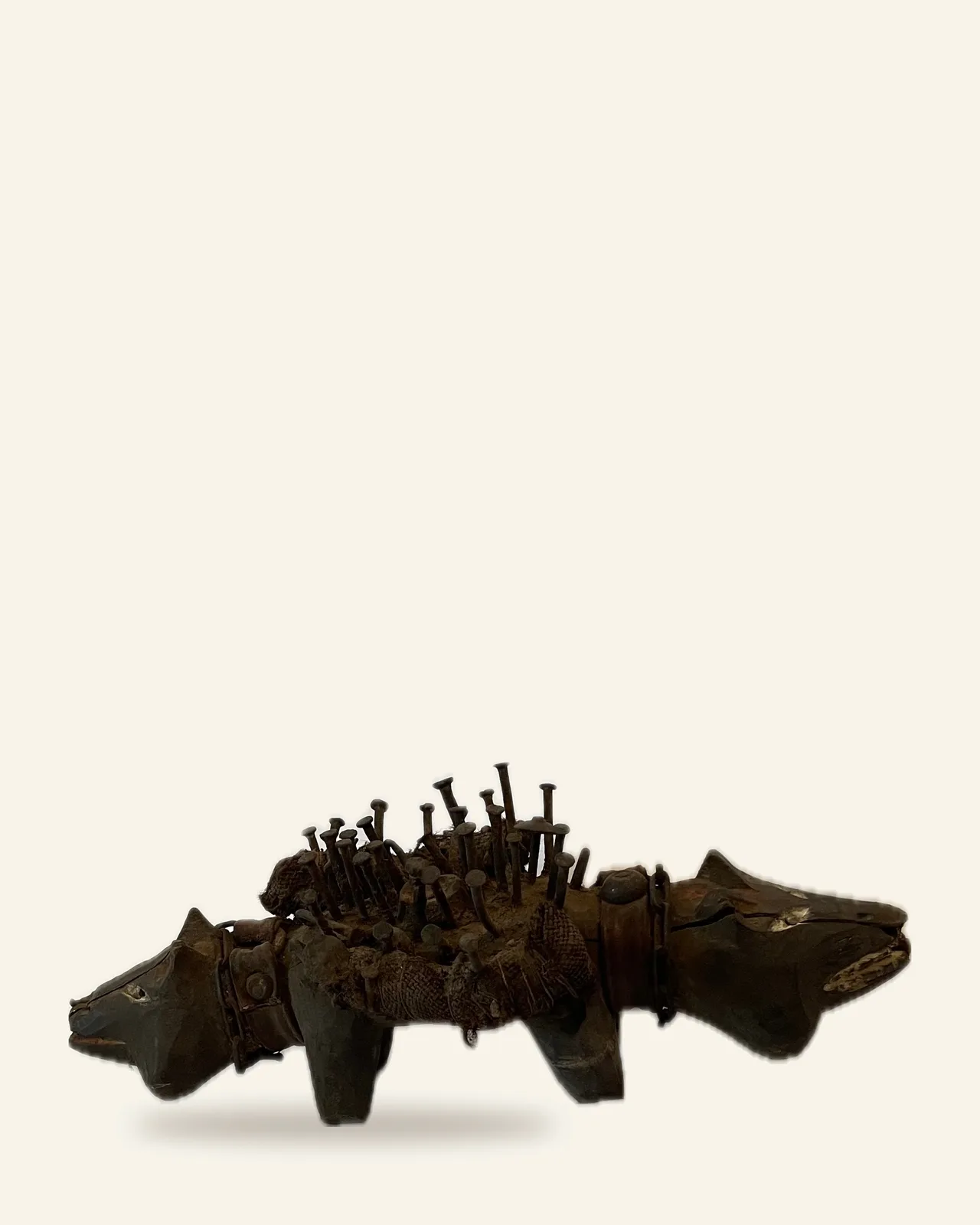 Nkisi Nkondi, Two-Headed Dog (Kozo), Kongo (Yombe / Vili Style), side view, both heads