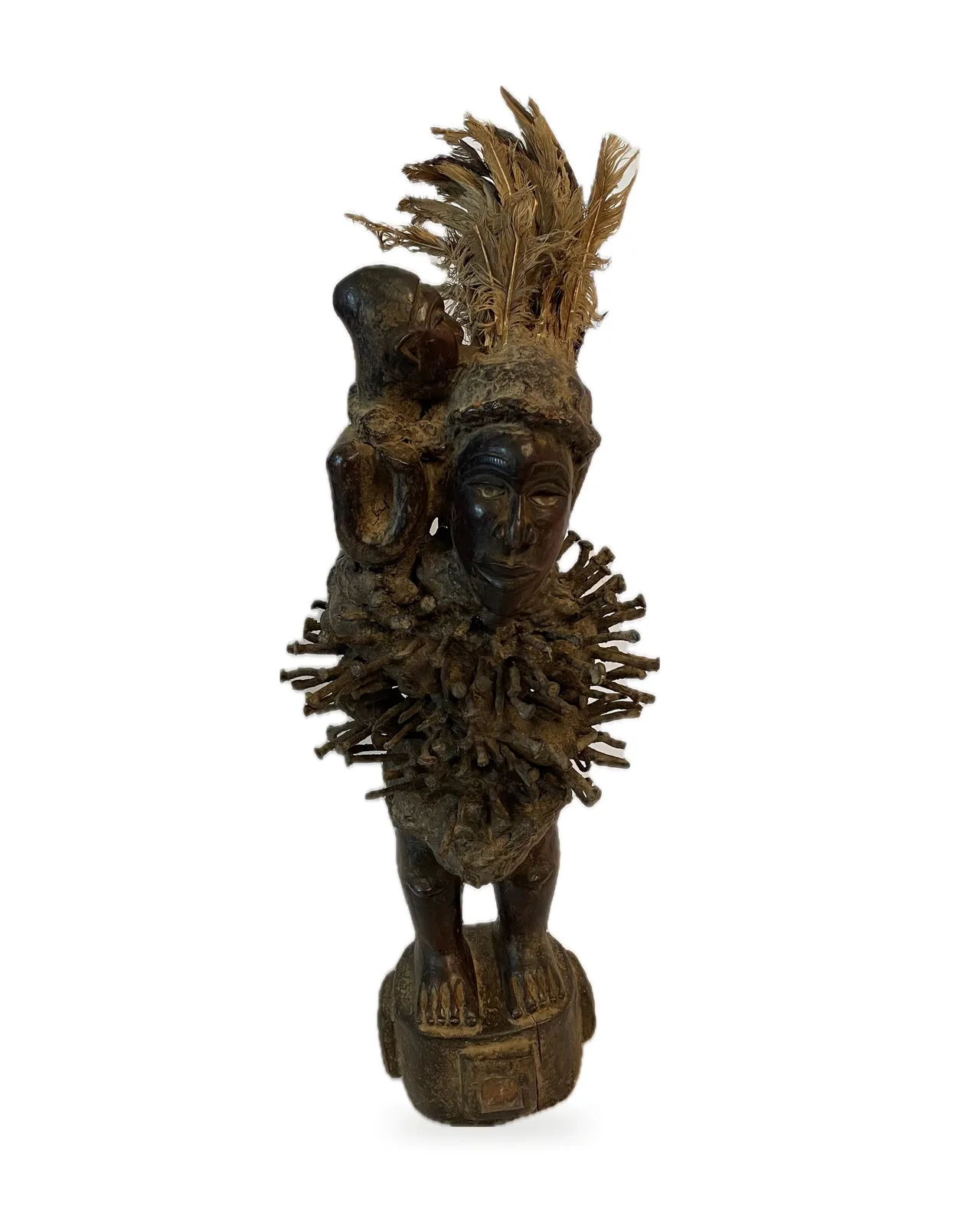 Power Figure with Feather Crest (Nkisi Nkondi), front view