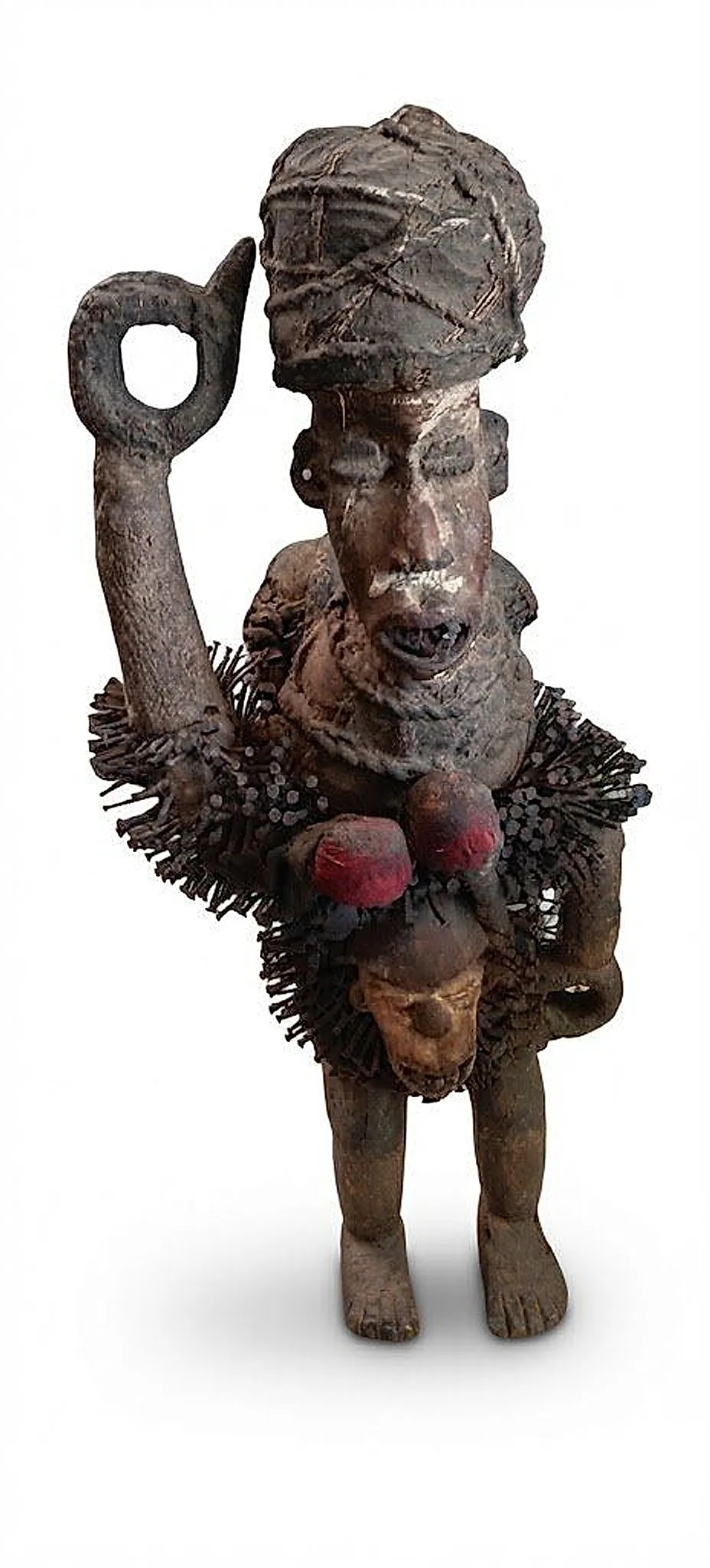 Large Power Figure with Raised Arm and Head Bundle (Nkisi Nkondi)