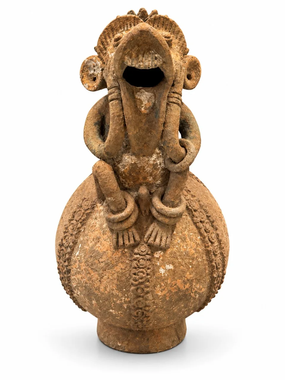 Terracotta Seated Figure with a Long Snout, front