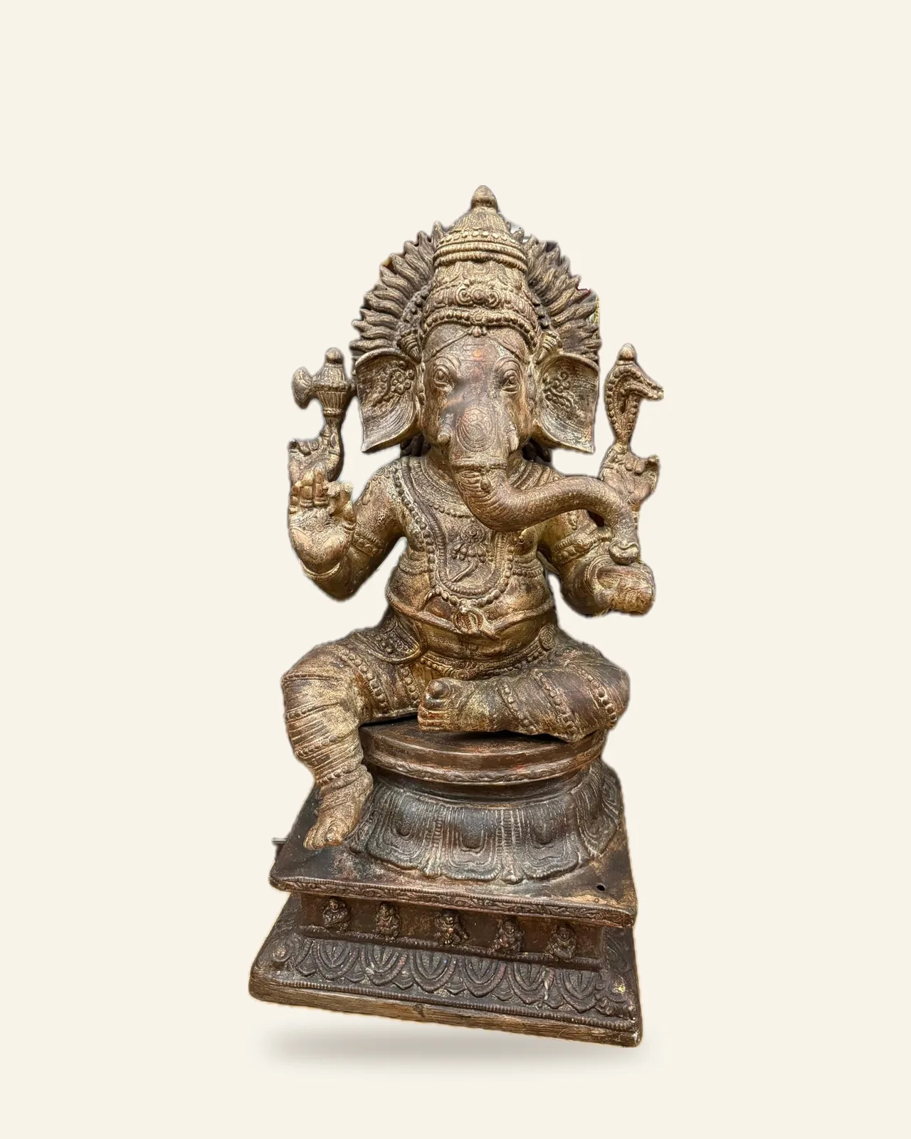 Seated Ganesha with flaming aureole, front