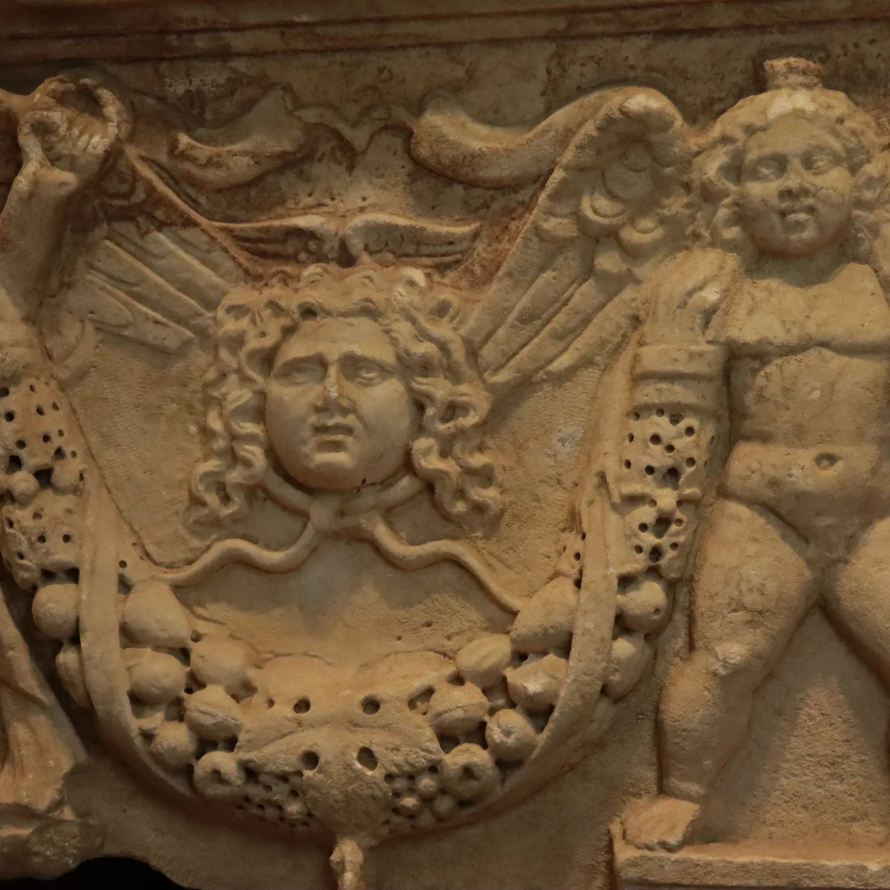 Roman Marble Fragment of a Garland Sarcophagus, view 3