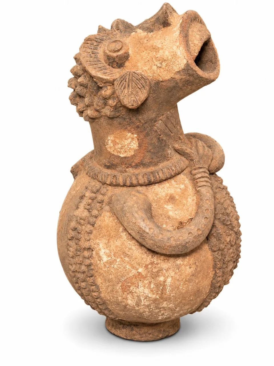 Terracotta Figure Vessel Holding its Throat, other side