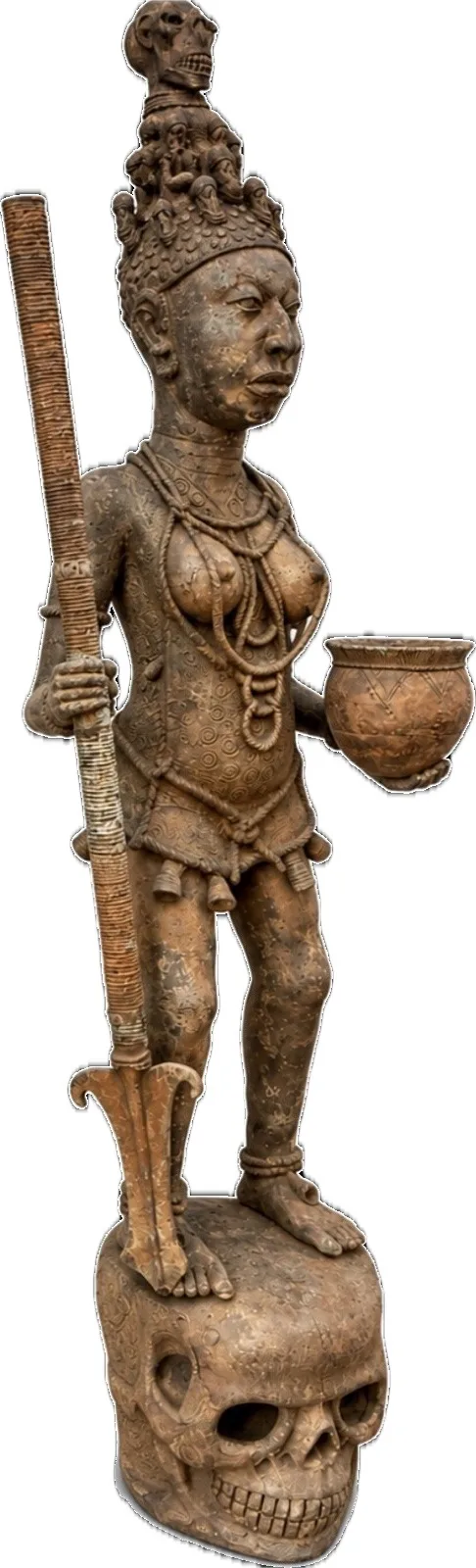 Standing Female Figure on a Skull Throne, West African Court Style