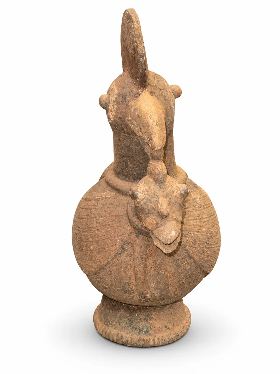 Terracotta Bird Vessel with a Halo Crest, front