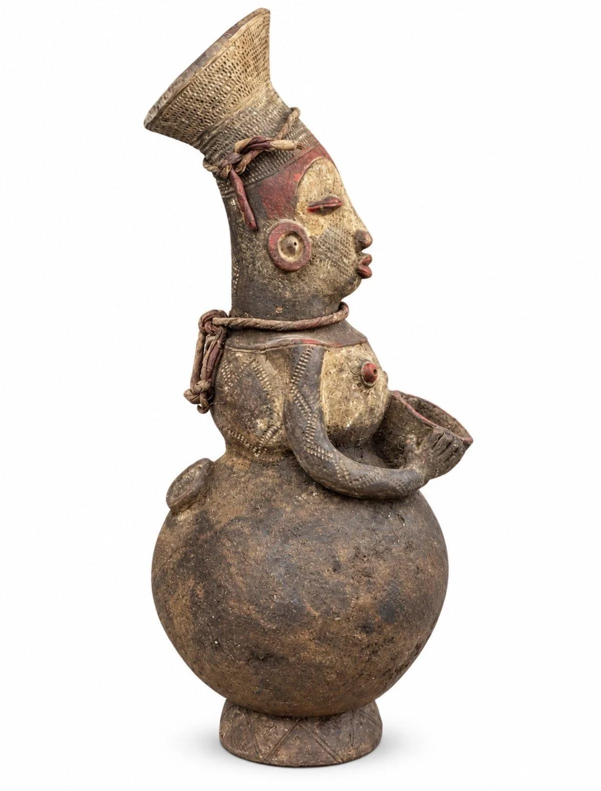 The Offering Bearer, Mangbetu Vessel, left profile, with the bowl