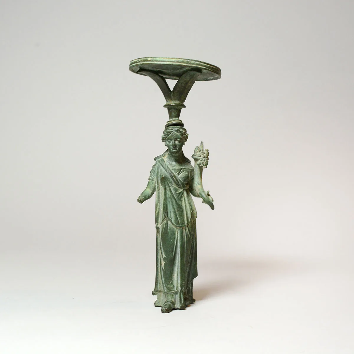 Roman Bronze Lamp Stand Depicting the Goddess Fortuna, view 1