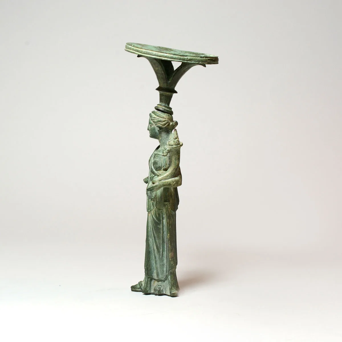 Roman Bronze Lamp Stand Depicting the Goddess Fortuna, view 4