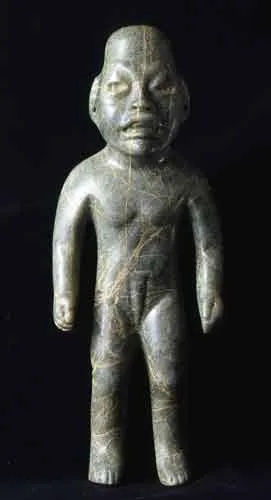 Olmec Jade Sculpture of a Standing Were-Jaguar