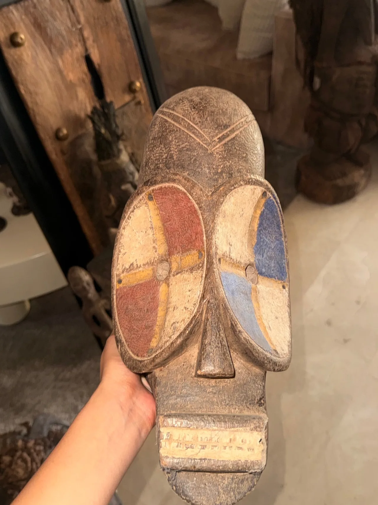 Polychrome Guéré/Wè-style Mask with Quartered Eye Discs