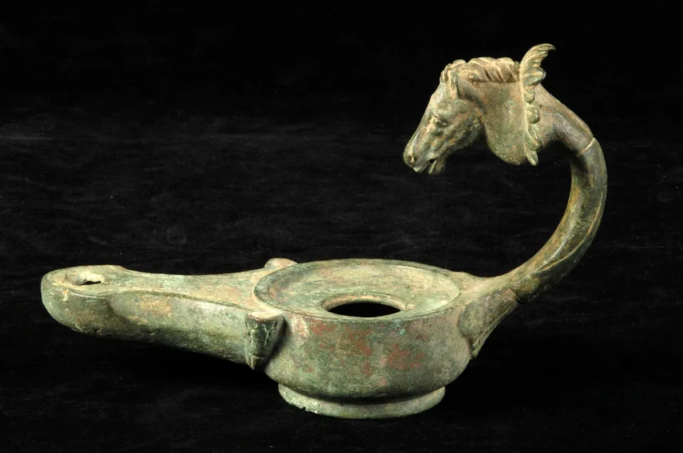 Roman Bronze Oil Lamp, view 1