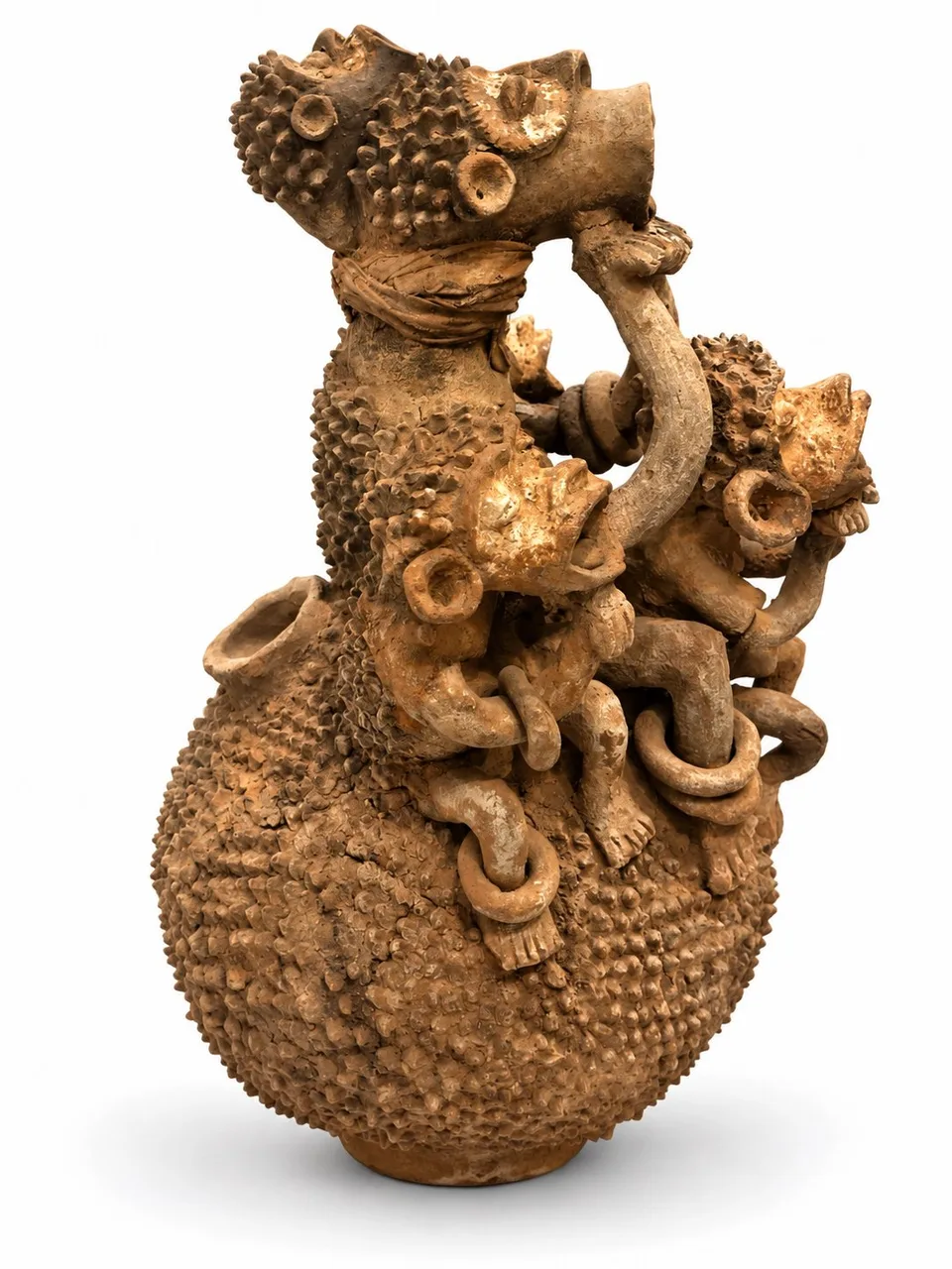 Terracotta Vessel with Four Singing Figures, side view