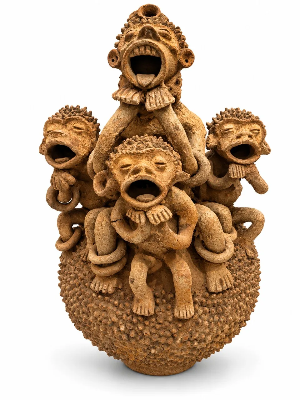 Terracotta Vessel with Four Singing Figures, front
