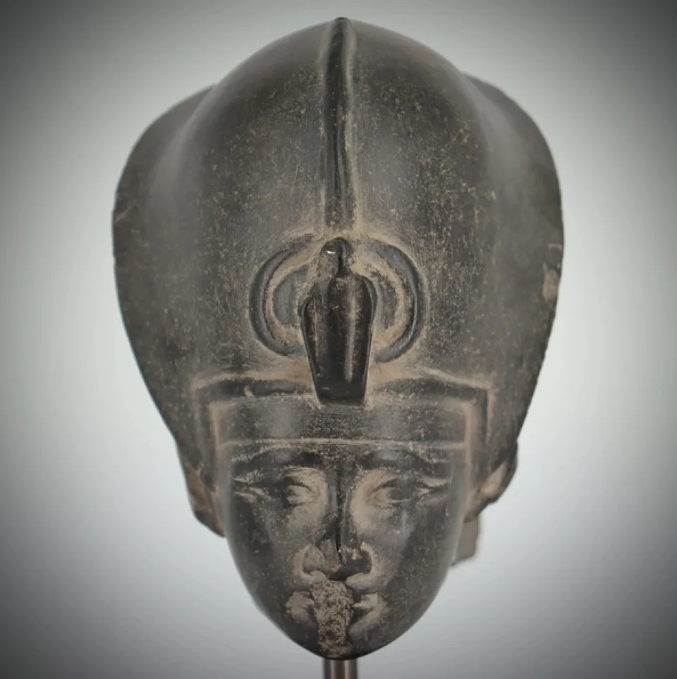 18th Dynasty Head of a Pharaoh, Possibly Amenhotep III, Wearing the Blue Crown — view 2