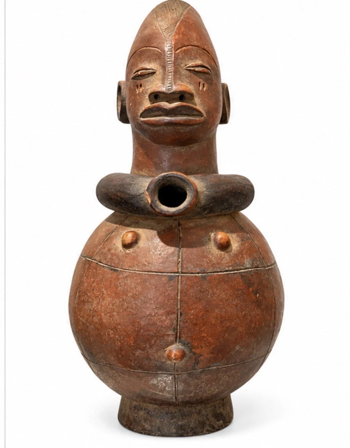 The Red Vessel with Spout, Mangbetu, front, with the spout opening