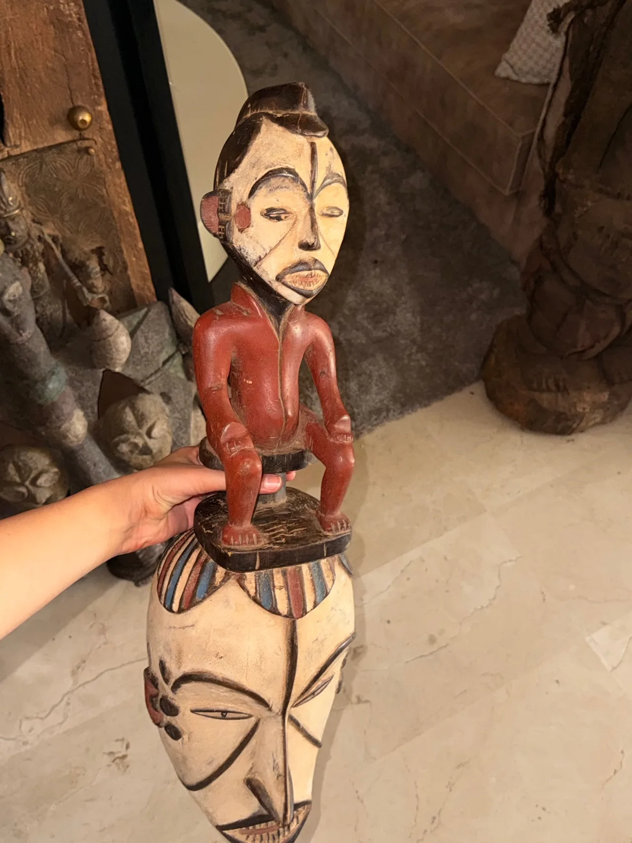 Figurative Crest Mask with Seated Human Figure (Baule/Guro-style)