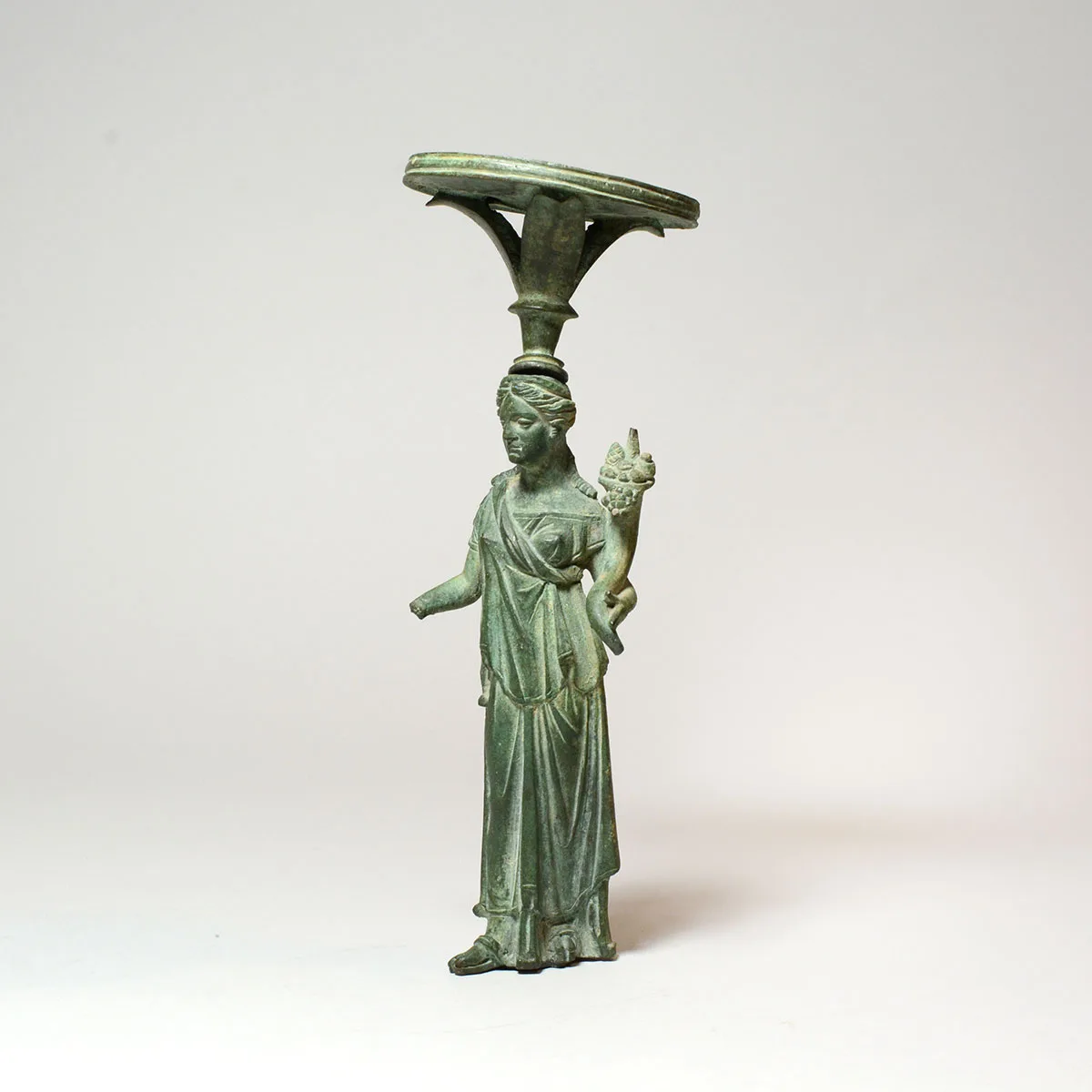 Roman Bronze Lamp Stand Depicting the Goddess Fortuna, view 2