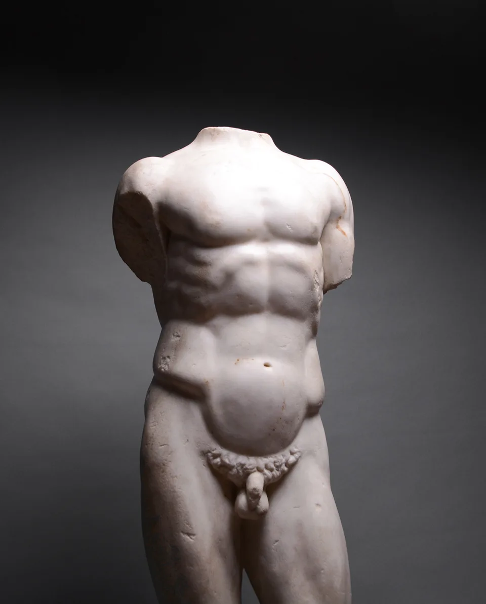 Roman Marble Torso of a Nude Male, view 2