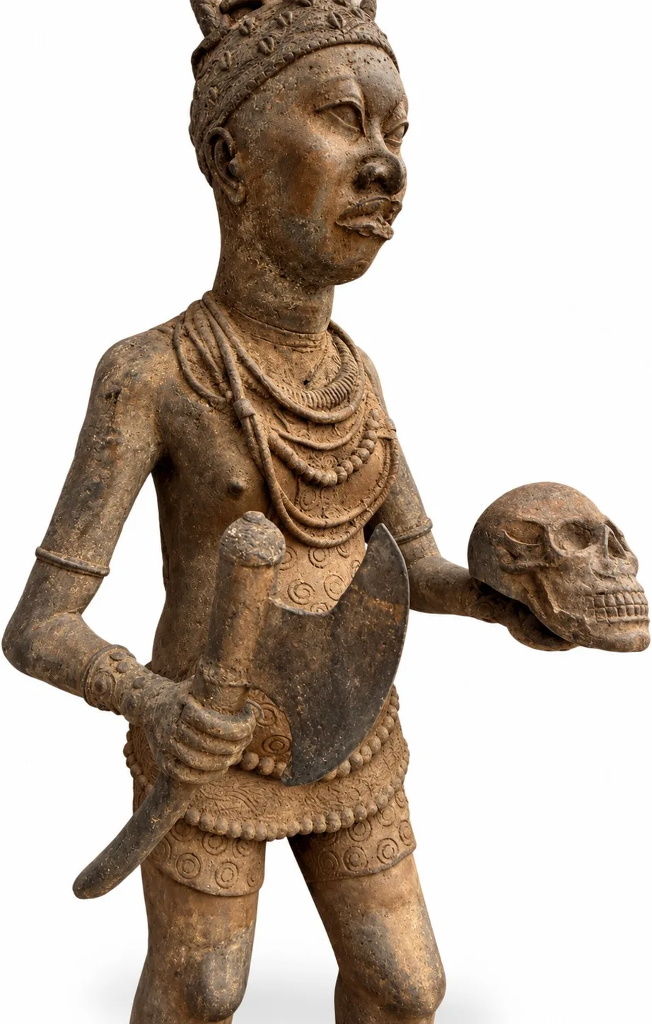 Standing Warrior with Axe and Trophy Skull, West African Court Style, detail of the torso