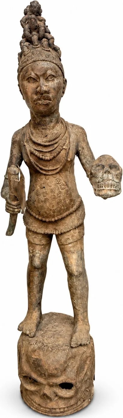 Standing Warrior with Axe and Trophy Skull, West African Court Style