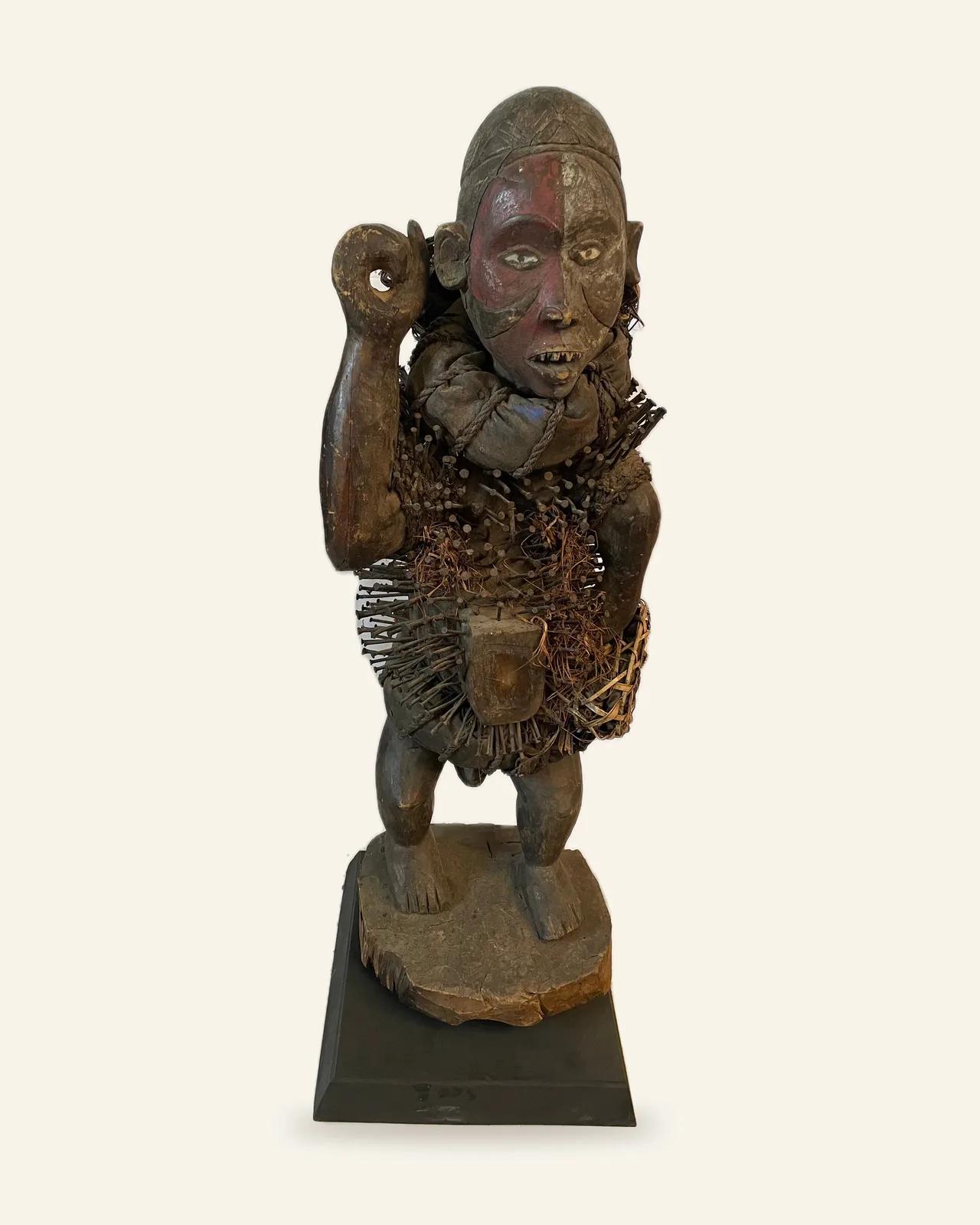 Monumental Power Figure with Kaolin-Painted Face (Nkisi Nkondi), front view