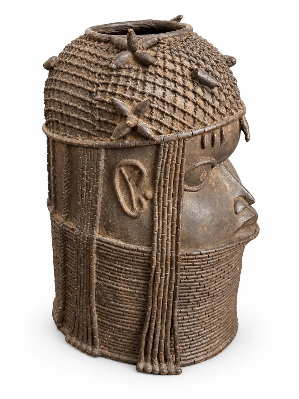 Commemorative Head with High Beaded Collar, Benin Court Style, other profile