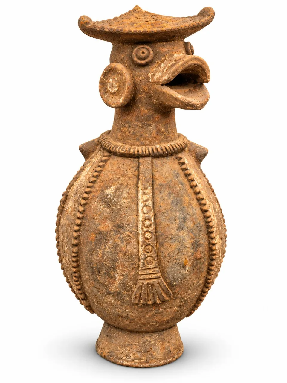 Terracotta Bird Vessel with a Flat Crown, front