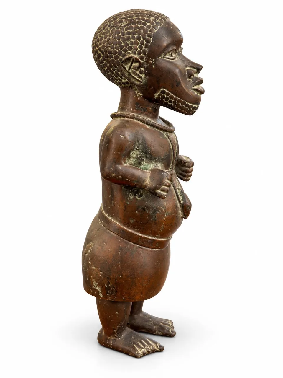 Pair of Court Dwarf Figures, Benin Court Style, male figure, profile