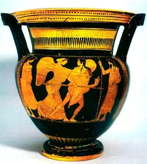 Greek Red-Figure Column Krater Depicting Eos and Kephalos