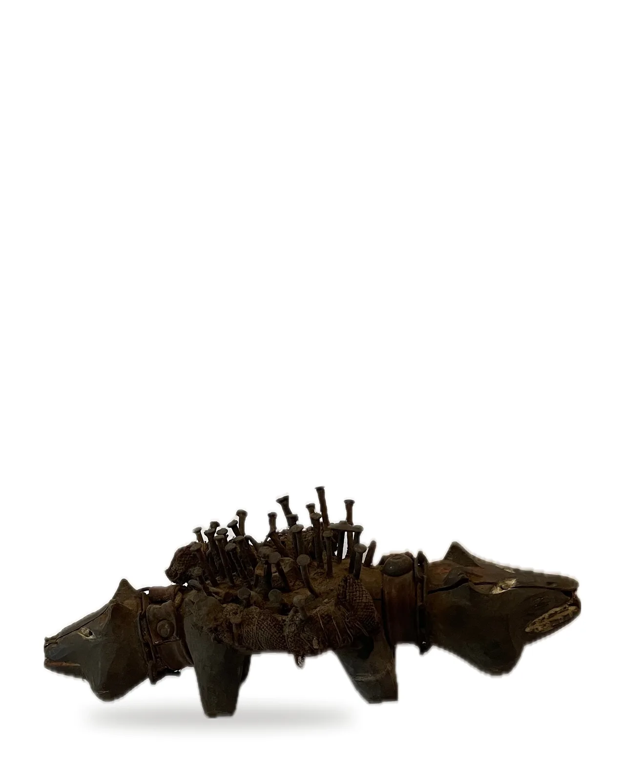 Nkisi Nkondi, Two-Headed Dog (Kozo), Kongo (Yombe / Vili Style), side view, both heads