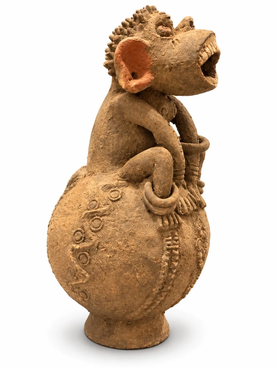 Terracotta Vessel with a Seated Primate, side view