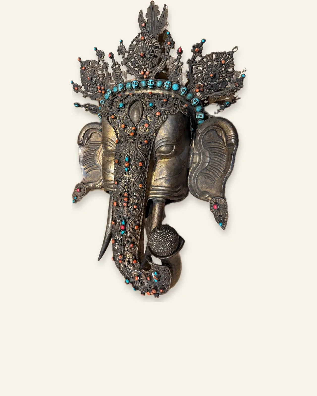 Gilt copper mask of Ganesha, front