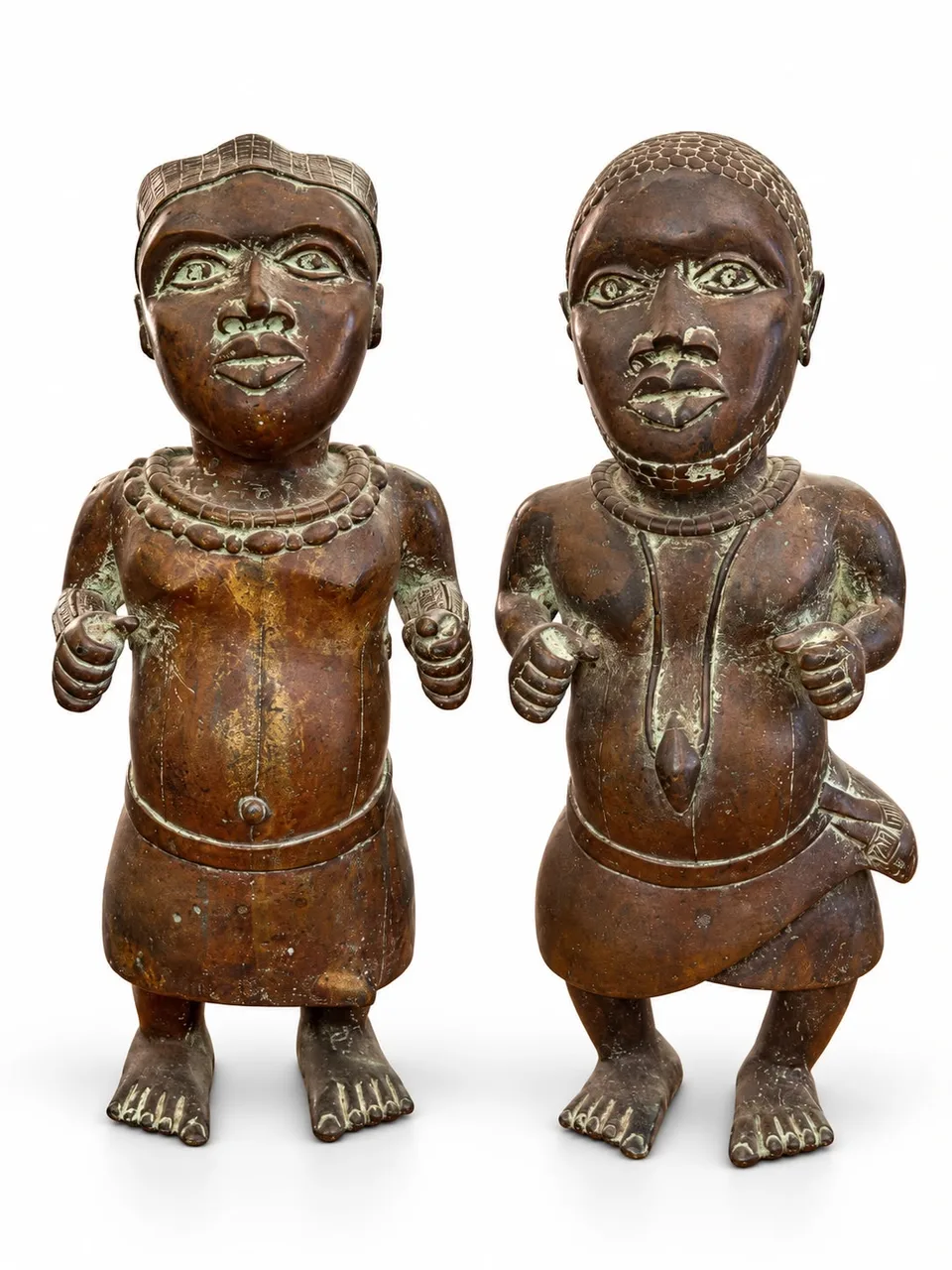 Pair of Court Dwarf Figures, Benin Court Style