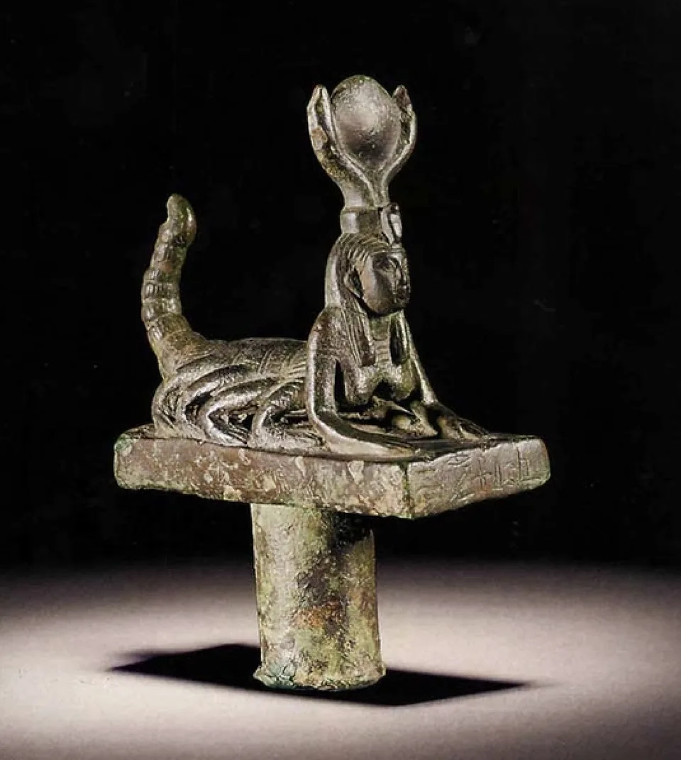 Egyptian Bronze Staff Finial in the Form of Isis-Selket — view 4