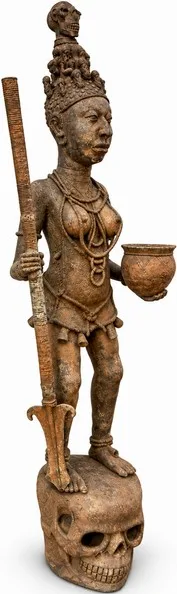 Standing Female Figure on a Skull Throne, West African Court Style, other three-quarter view