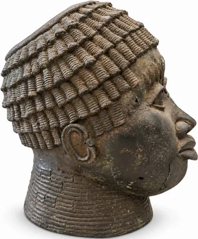 Head of a Court Official with Coiled Coiffure, Benin Court Style, profile
