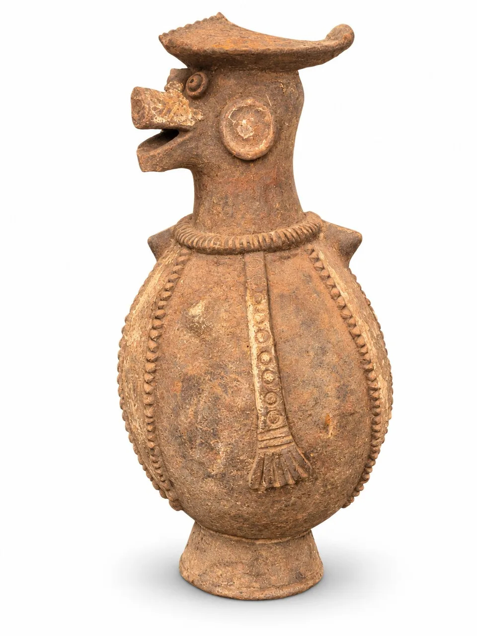 Terracotta Bird Vessel with a Flat Crown, side view
