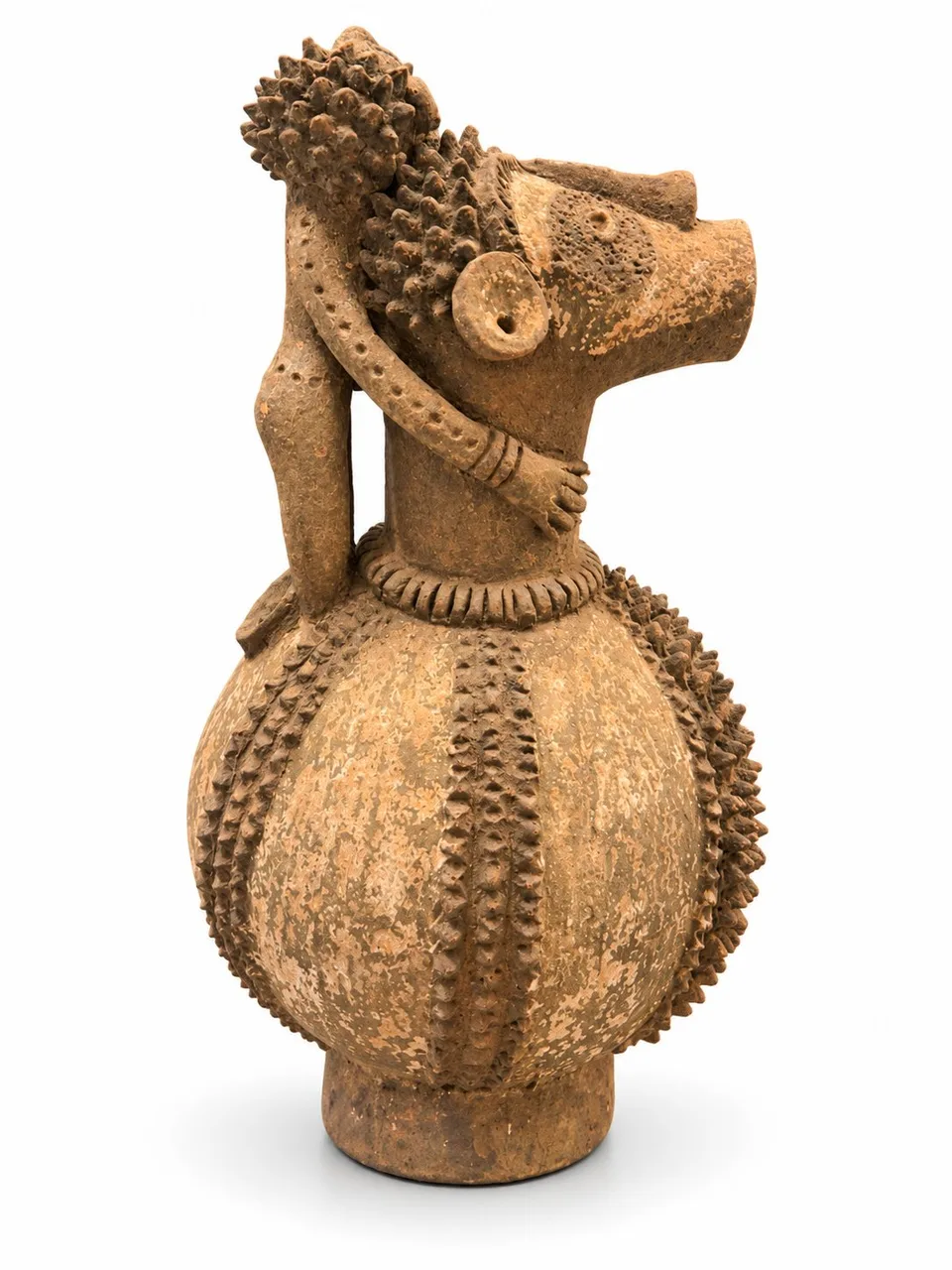 Terracotta Vessel with a Mask-Face and Climbing Primate, other side