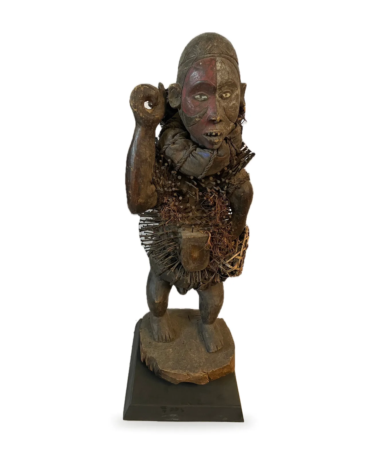 Monumental Power Figure with Kaolin-Painted Face (Nkisi Nkondi), front view