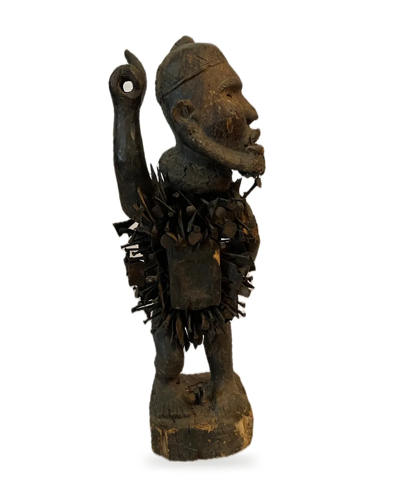 Power Figure with Beard and Bell (Nkisi Nkondi), three-quarter view