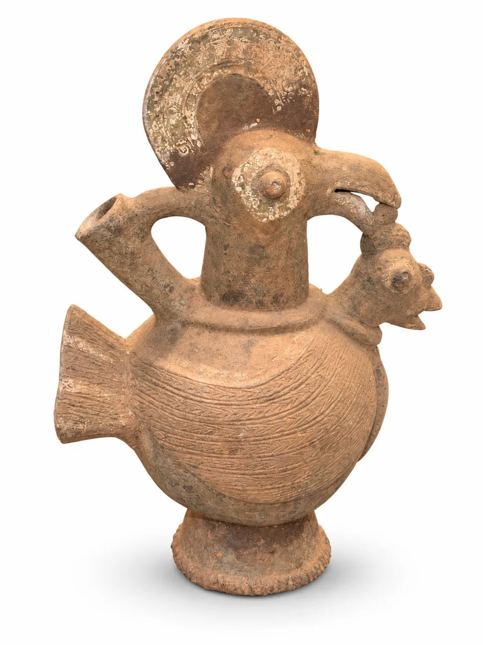 Terracotta Bird Vessel with a Halo Crest, other side