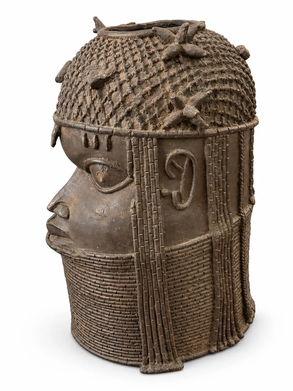 Commemorative Head with High Beaded Collar, Benin Court Style, profile
