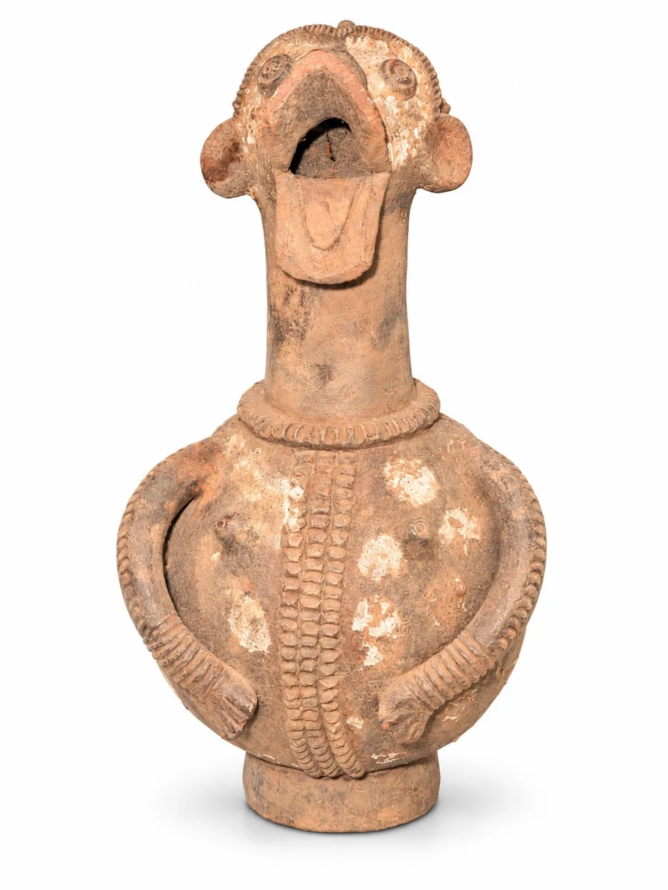 Terracotta Long-Necked Figure with Protruding Tongue, front