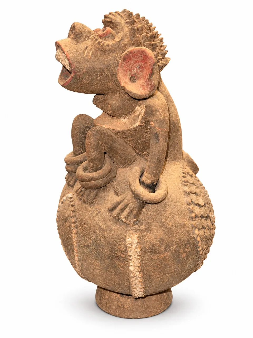 Terracotta Vessel with a Grimacing Primate, side view