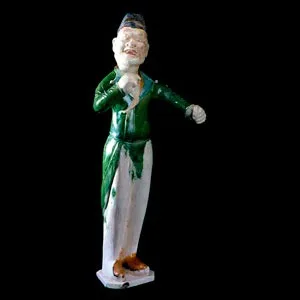 Tang Glazed Terracotta Sculpture of a Foreign Groom Featuring a Turquoise Lapel