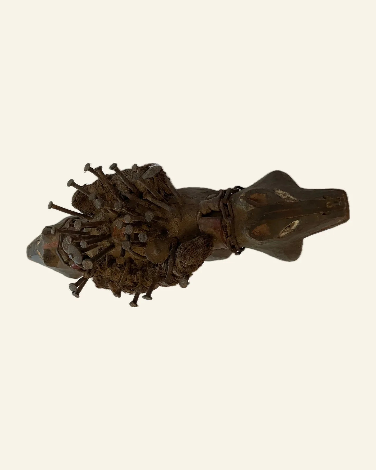 Nkisi Nkondi, Two-Headed Dog (Kozo), Kongo (Yombe / Vili Style), seen from above, at an angle