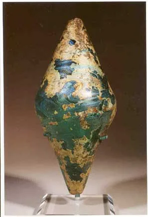 Roman Green Glass Biconical Stopper with Blunt Ends