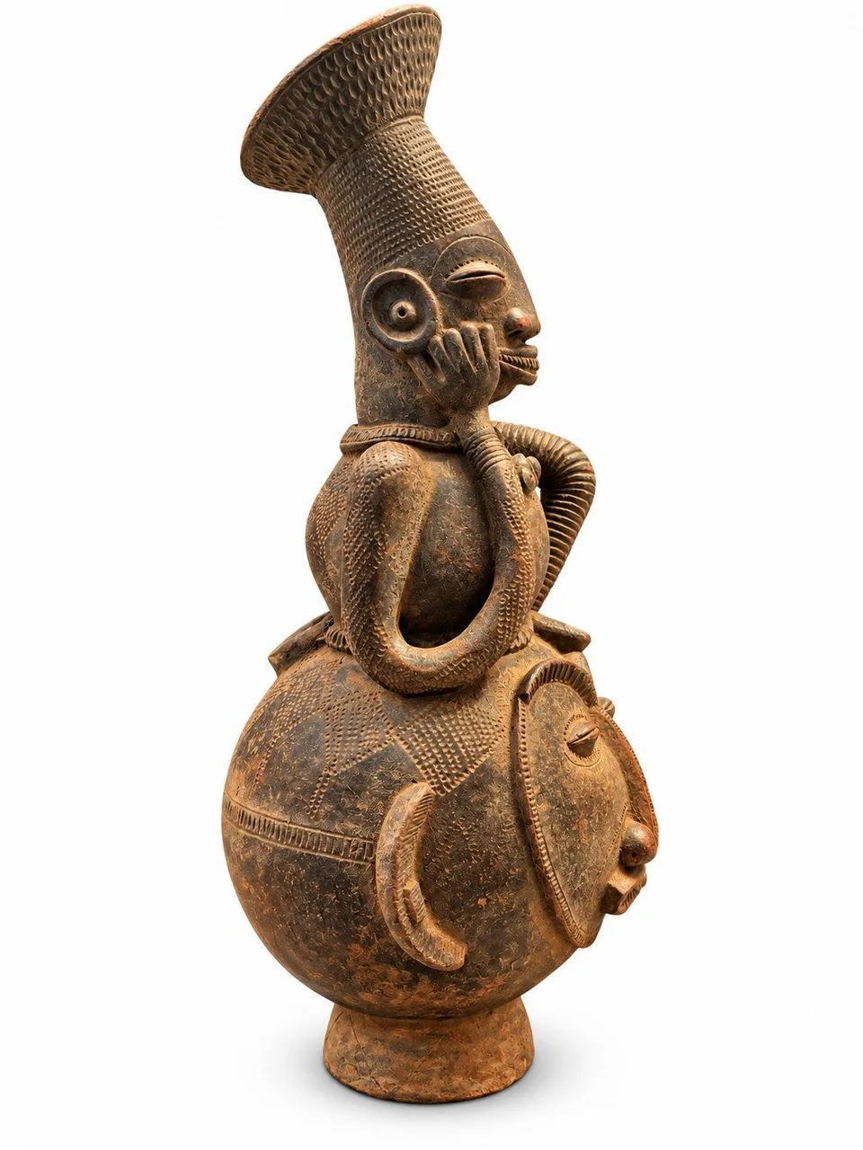 The Guardian of the Great Face, Mangbetu-Style Vessel, profile, hand to the cheek
